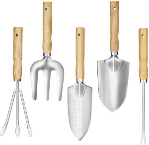 Set 5 Piece Stainless Steel Tools with Wooden Handles Hand Tools with