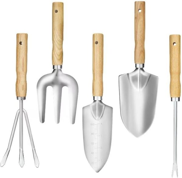 Set 5 Piece Stainless Steel Tools with Wooden Handles Hand Tools with
