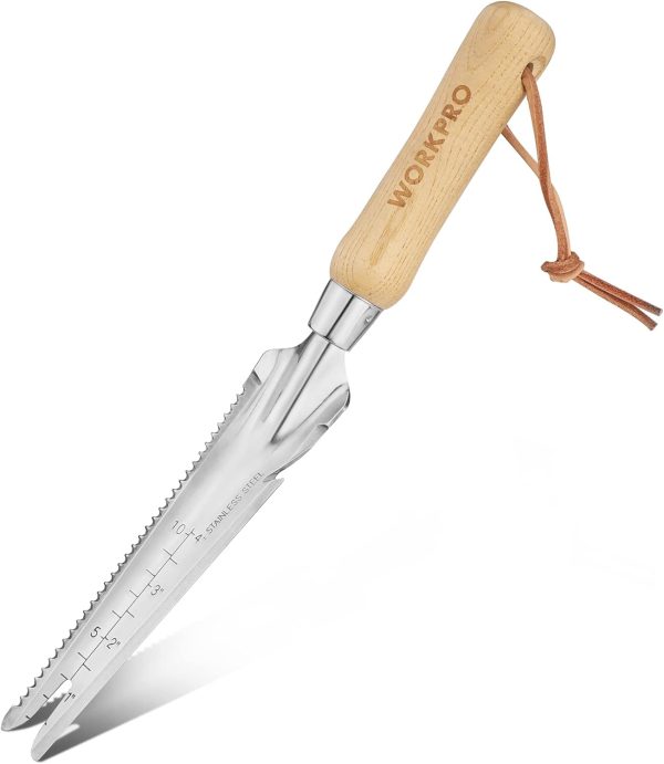 Weeder Puller 5-in-1 Stainless Steel Trowel with Wooden Handle Weeding Tool for