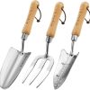 Tool Set- 3PCS Stainless Steel Tool Sets with Wooden Handle Trowel Weeding