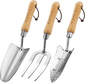 Tool Set- 3PCS Stainless Steel Tool Sets with Wooden Handle Trowel Weeding